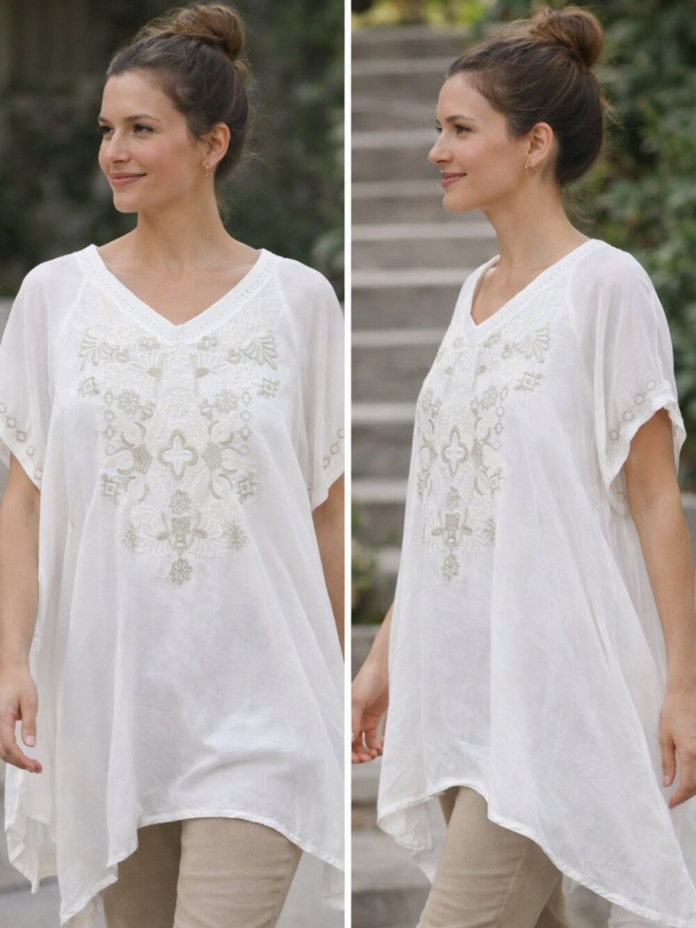 Johnny Was White Embroidered Tunic Cupra Rayon White Vanilla Size XL